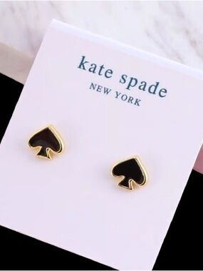 New Kate Spade New York Everyday Spade Enamel Studs on Earring Card: Black/Gold